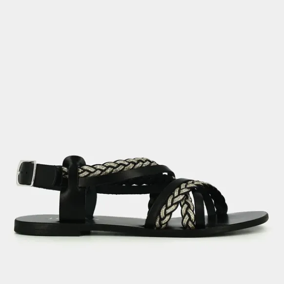 Nu-pieds en cuir noir à bride